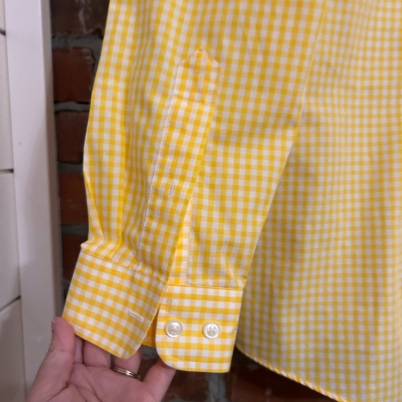 LL Bean Yellow Gingham Wrinkle Resistant Men's Shirt Size M - Picture 12 of 12